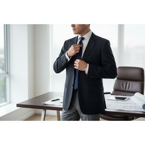 Bert Pulitzer Americana Collection Mens 44R Black 3 Button Wool Blend Blazer